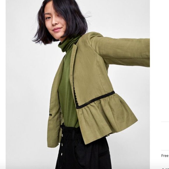 NWT ZARA Olive Green Linen blazer Jacket - Picture 4 of 14